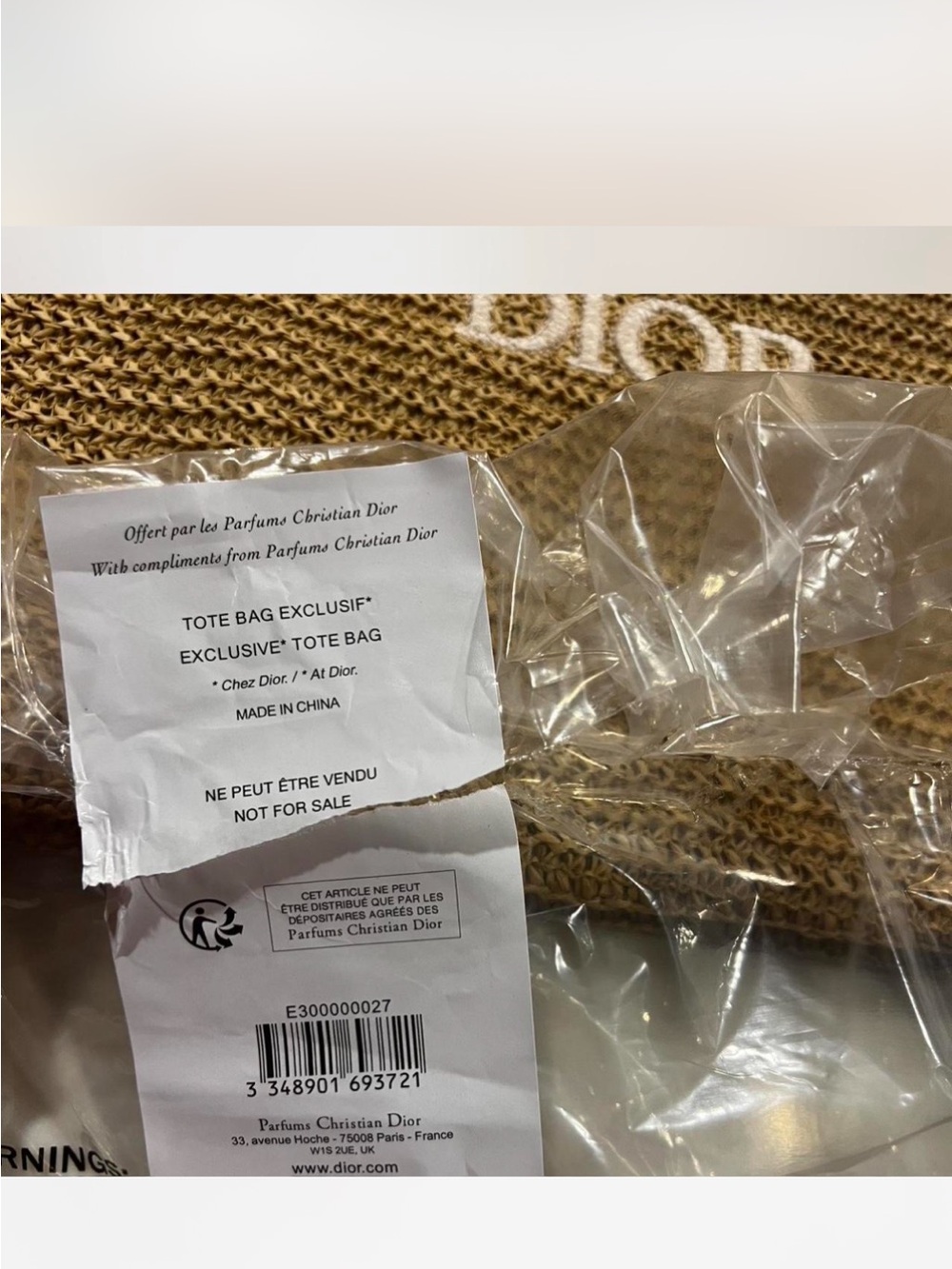 Dior Brown Knit Tote Bag with White Logo